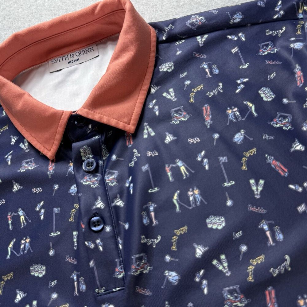 Smith And Quinn Golf Polo All Over‎ Print Bogey Cart Medium Stretch Active *Read